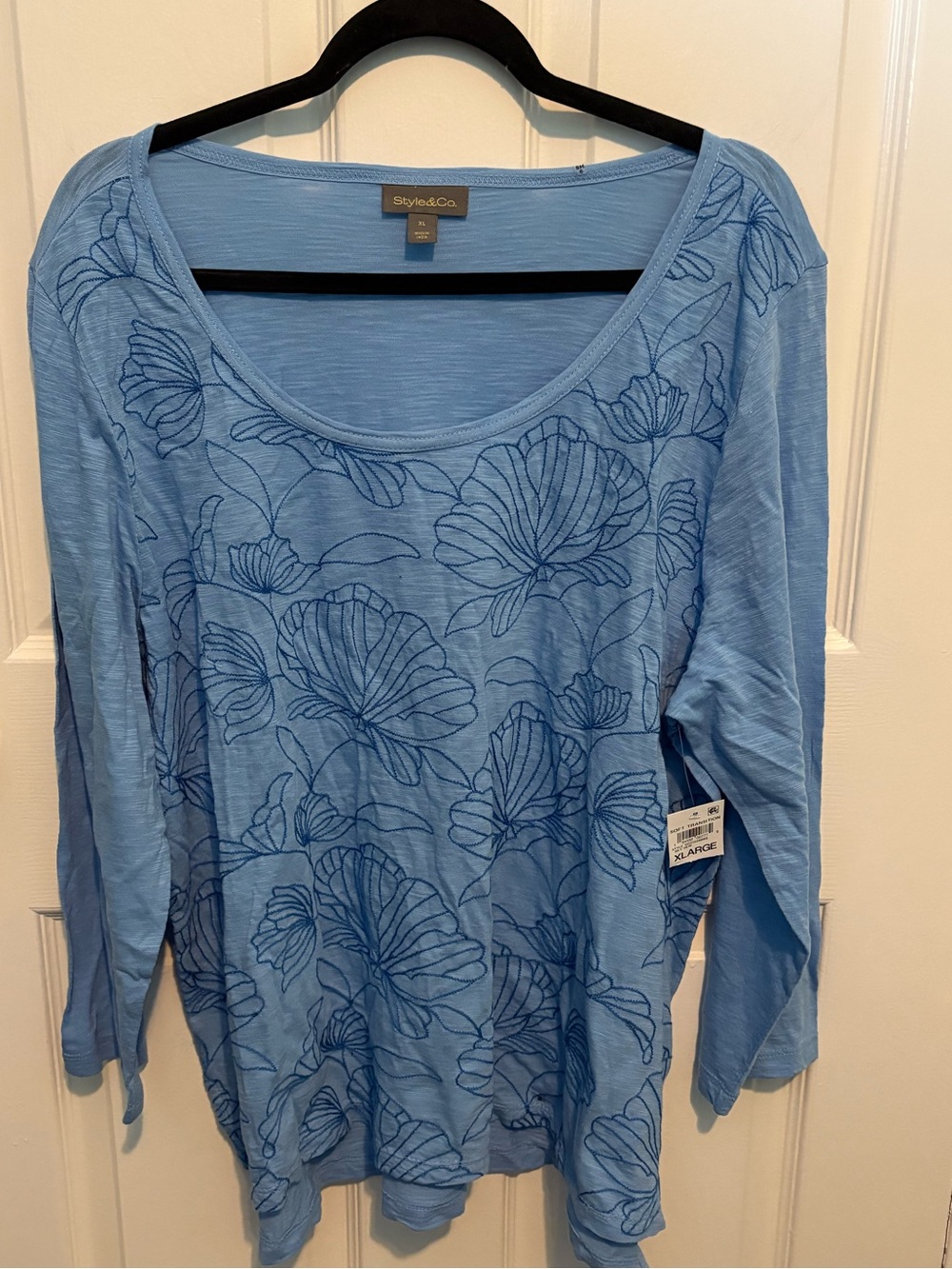 Style & Co. Light Blue Floral Scoop Neck Long Sleeve Top